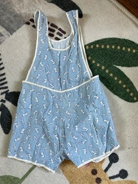 1950s Blue Striped Dog Print Romper